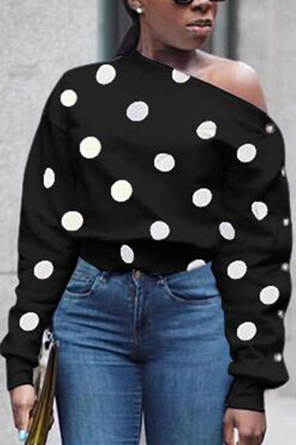 Black Fashion Sexy Dot Off Shoulder Long Sleeve Top