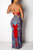 Blue Fashion Sexy Printing Slim Sling Dress