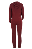 Wine Red Casual Hooded Collar Broken Holes Blending Two-piece Pants Set