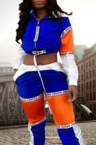 Multi-color Casual Patchwork Blending Two-piece Pants Set