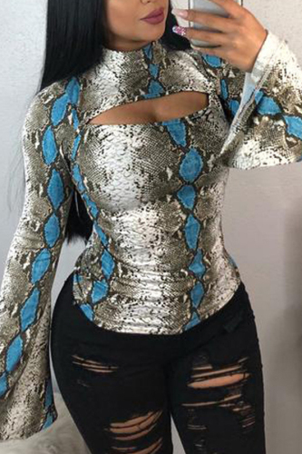 Blue Trendy Snakeskin Printed Qmilch Shirts