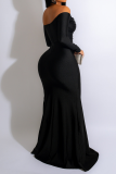 Black Sexy Solid Patchwork Off the Shoulder Trumpet Mermaid Dresses