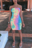Multi-color Sexy Strapless Tie-dyed Dress