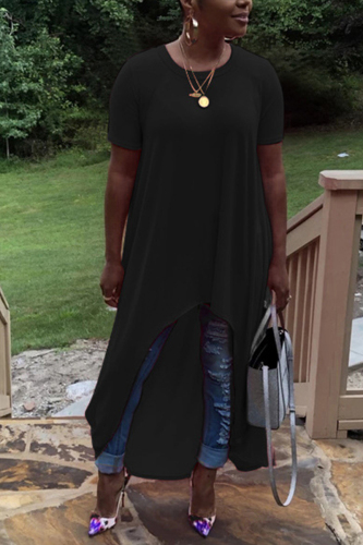 Black Fashion Casual Loose Solid Irregular Dress