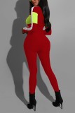 Red Fashion Sports Long Sleeve Zipper Jumpsuit