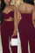 Red Fashion Sexy crop top Slim fit Two Piece Suits Beading asymmetrical Solid bow-knot Straigh