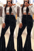 Black Fashion Casual Velvet Solid Flared Trousers