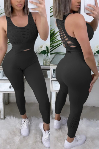 Black Fashion Casual Vest Trousers Sports Set