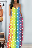 Color Rainbow Sexy Stylish Casual Striped Suspender Long Maxi Dress