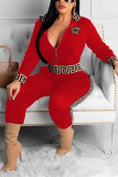 Red Fashion Casual Printing Zipper Two-piece Set