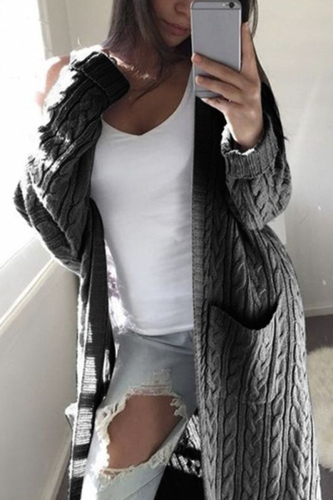 Dark Gray Fashion Casual Loose Solid Rib Sweater
