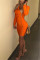 Orange Sexy Cap Sleeve Long Sleeves Half-Open collar Step Skirt Knee-Length chain Solid Patchwork