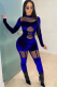Blue Sexy Patchwork Solid Long Sleeve O Neck Jumpsuits