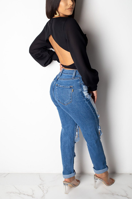 SAFFIRA LONG SLEEVE TOP - BLACK