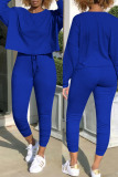 Blue Drawstring High Solid pencil Pants Two-piece suit