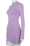 Purple Sexy Solid Patchwork Half A Turtleneck Pencil Skirt Dresses