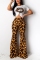 Brown Fashion Sexy Leopard Print Lip Two-Piece Suit