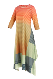 OrangeYellow Fashion Striped Print Stitching Loose Dress