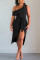 Black Sexy Fashion Diagonal Collar Dress
