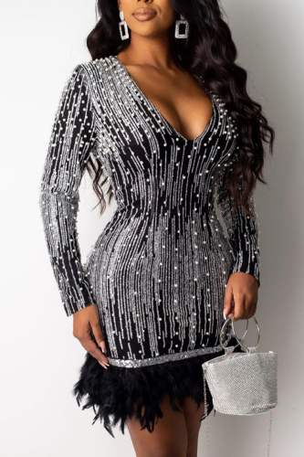 Black Sexy Fashion Stitching Long Sleeve Dress