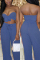Blue Fashion Sexy crop top Slim fit Two Piece Suits Beading asymmetrical Solid bow-knot Straigh
