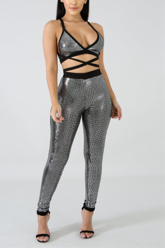 Silver Fashion Sexy Hanging Neck Wrapped Chest Suit