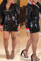 Black Sexy Long Sleeves V Neck Hip skirt Mini Club Dresses