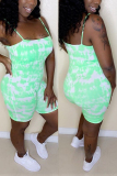 Green Sexy Fashion Patchwork Print Sleeveless Slip Rompers
