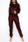 Wine Red PU adult Street Fashion Two Piece Suits Solid Patchwork pencil Long Sleeve Two-piece Pants Set