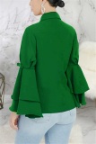 Blue Chiffon O Neck Long Sleeve Solid Patchwork Long Sleeve Tops