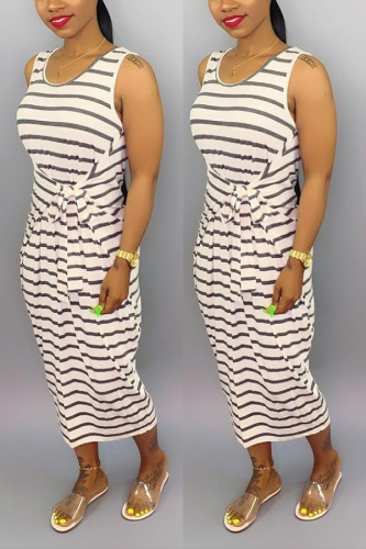 Light Grey Casual Striped Loose Dress