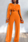 Orange Fashion Casual Cuff Split Two Piece Suit