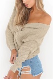 Black Fashion Halter V-Neck Knotted Sweater