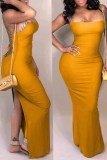 Yellow Casual Backless Qmilch Ankle Length Dress