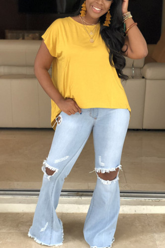 Yellow Fashion Casual Short Sleeved Top