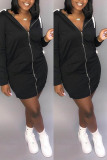 Black Sexy Cap Sleeve Long Sleeves Hooded Step Skirt skirt Patchwork chain Solid Club Dresses