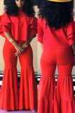 Red Fashion Casual Wide Leg Pants Two-piece Set