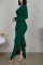 Green Fashion Long Sleeve Skinny Dress