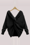 Black Fashion Halter V-Neck Knotted Sweater
