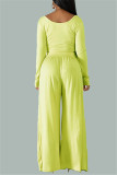 Fluorescent green Fashion Leisure Commute Sexy Loose Two Pieces