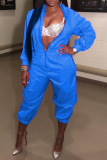 Blue Casual Long Sleeves One-piece Jumpsuit