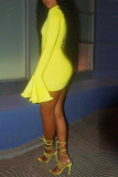 Yellow Nightclub Sexy Trumpet Sleeve Solid Color Dress
