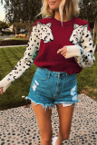 Red Casual Fashion Leopard Print Elastic Sweater