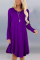 purple Sexy Cap Sleeve Long Sleeves V Neck Swagger Knee-Length Patchwork Solid 