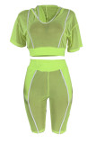 Fluorescent green Fashion Casual Stitching Two-piece set