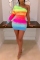 Multicolor Sexy Shoulder Print Gradient Cashmere Slim Dress