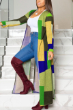 Multicolor Fashion Plaid Long Sleeve Print Coat