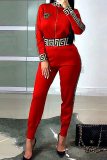 Red Fashion Casual Printing Zipper Two-piece Set