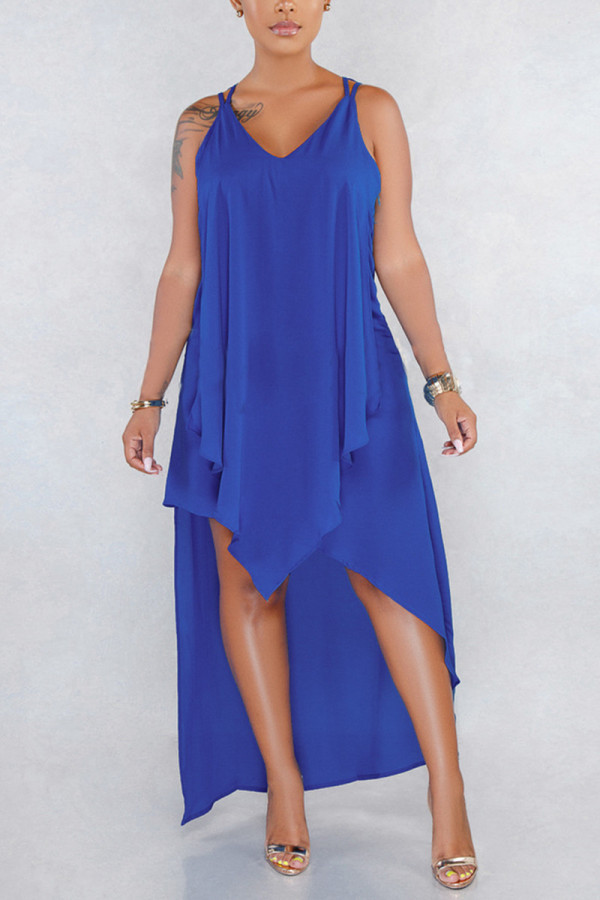 Blue Sexy Fashion Loose Sleeveless Dress