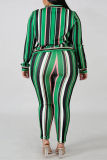 Stripe Sexy O Neck Two Piece Suits Floral Zippered Print Pattern